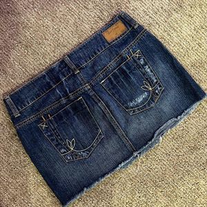 vtg low rise red camel dark wash denim mini skirt